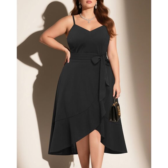 Plus Size Cocktail Dress Women V-Neck High Low Formal Elegant 16 Plus - Picture 5 of 6